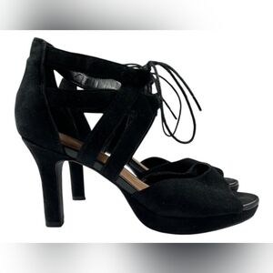 Clarks Comfort Lace-Up Suede Peep-Toe Heels